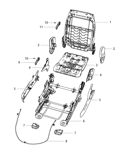 2011 Dodge Avenger Adjusters, Recliners & Shields - Passenger Seat - Manual Diagram 2