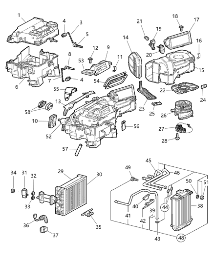 2005 Chrysler Crossfire Housing-A/C And Heater Lower Diagram for 5098243AA