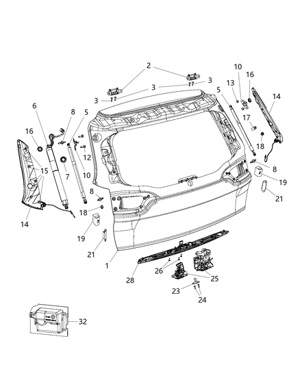 2014 Jeep Cherokee Liftgate Latch Diagram for 68231652AA
