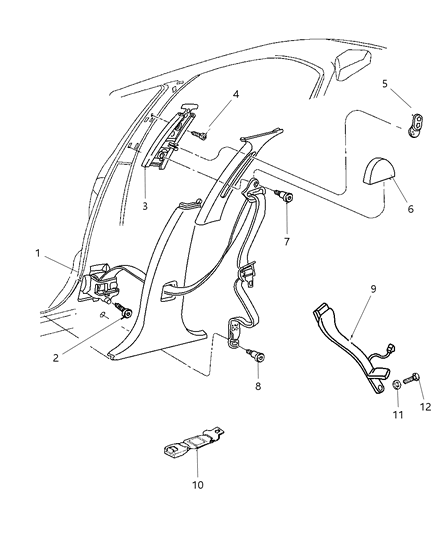 2000 Dodge Stratus Front Inner Seat Belt Diagram for SH481K5AC