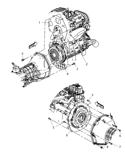 2006 Jeep Wrangler Clutch Pan & Attaching Parts Diagram