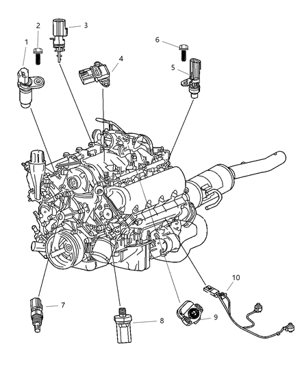 2009 Dodge Dakota Sensors - Engine Diagram 1