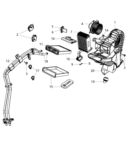 2008 Chrysler Town & Country A/C & Heater Unit Rear Diagram