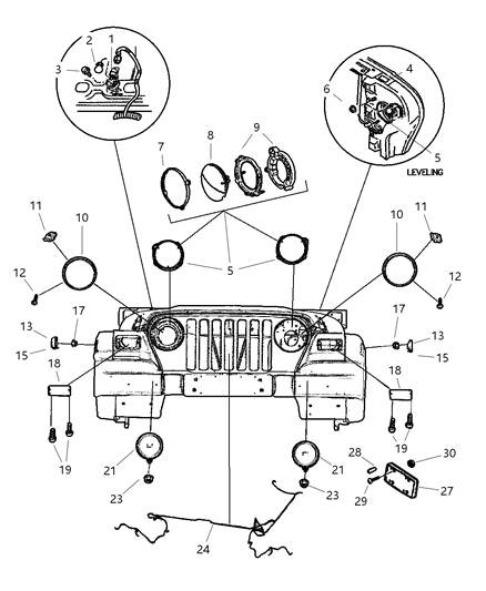 2001 Jeep Wrangler Lamps, Front Diagram