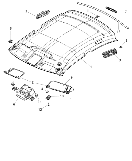 2011 Dodge Charger Headliner Diagram for 1VN49DX9AA