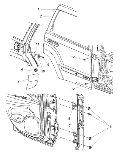 2011 Jeep Grand Cherokee Hinges Door Rear Right Diagram for 55113660AB