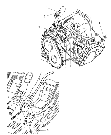 2008 Chrysler PT Cruiser Gearshift Lever, Cable And Bracket Diagram