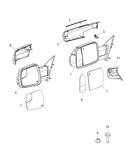 2021 Ram 1500 Mirror Replacement Glass Diagram for 68401392AA