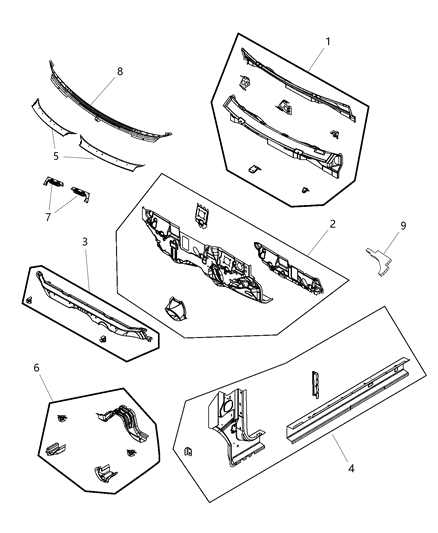 2014 Dodge Journey Cowl, Dash Panel & Related Parts Diagram