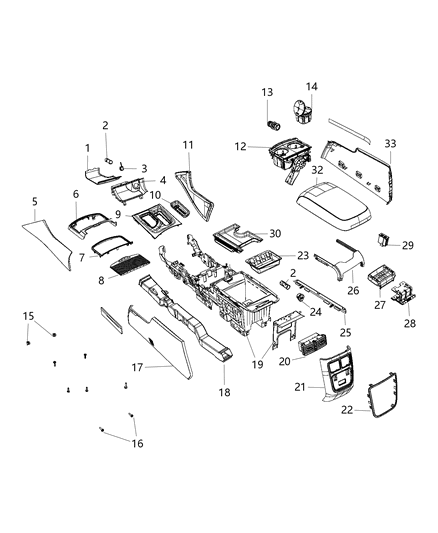 2020 Dodge Charger Floor Console, Front Diagram 1