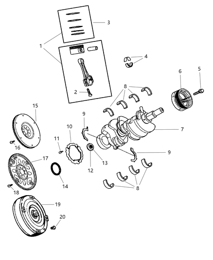 2004 Dodge Dakota Crankshaft , Piston & Flywheel & Torque Converter Diagram 1