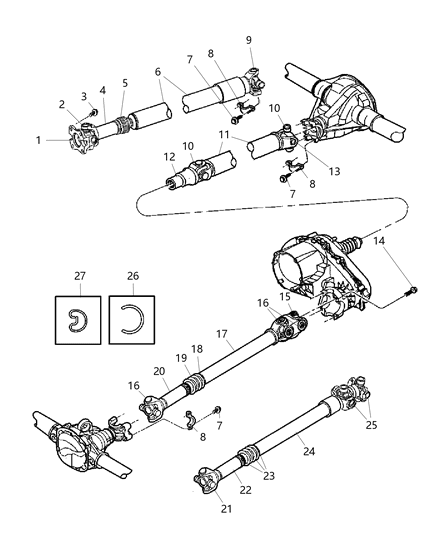 2004 Jeep Wrangler Propeller Shaft, Front And Rear Diagram