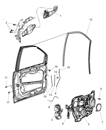 2016 Chrysler Town & Country Front Door, Hardware Components Diagram