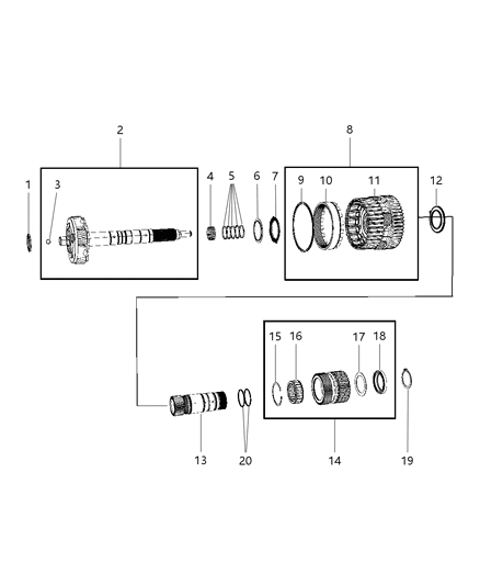 2011 Dodge Nitro Output Shaft With Center And Rear Planetary Gear Sets Diagram