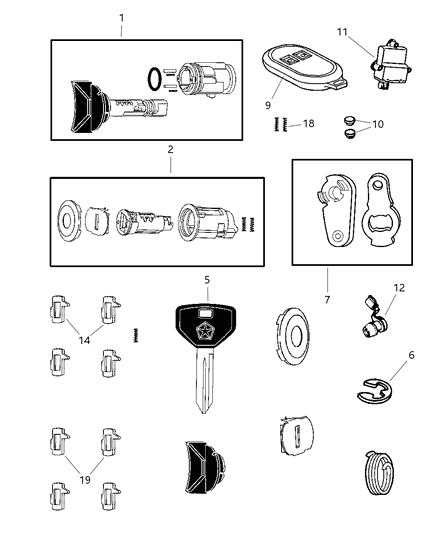 1998 Dodge Durango Lock Cylinders & Components Diagram