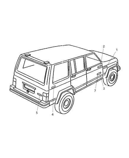 1998 Jeep Cherokee Decal Diagram for 5GD07CA1AA