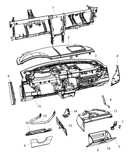 2010 Chrysler Sebring Instrument Panel & Structure Diagram