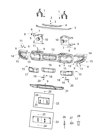 2021 Jeep Wrangler Bumper Front, Front Right Diagram for 68293891AB