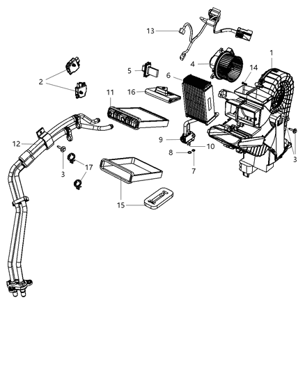 2012 Chrysler Town & Country A/C & Heater Unit Rear Diagram