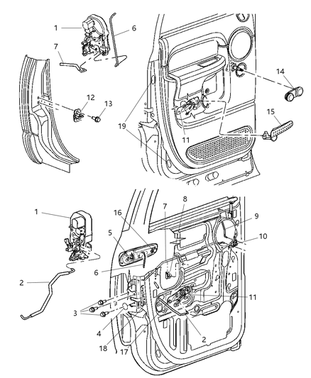 2005 Dodge Ram 2500 Rear Door Lock Actuator W/Integrated Latch Assembly Diagram for 55276795AC