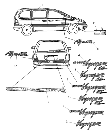 2000 Chrysler Grand Voyager Decal-BODYSIDE Diagram for QD25SCDAB