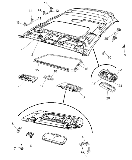 2007 Jeep Compass Headliner Diagram for 1FA36DW1AA