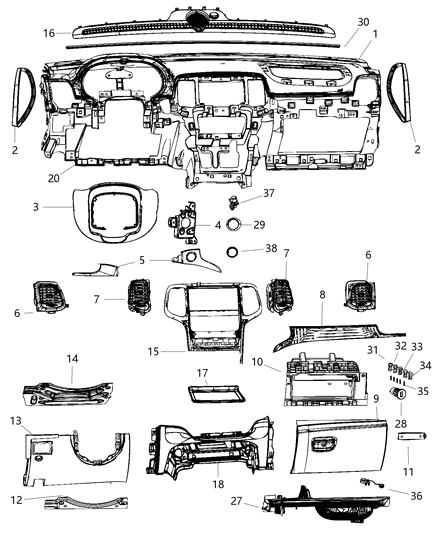 2017 Dodge Durango Bezel-Instrument Panel Diagram for 1VU58AAAAB