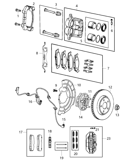 2013 Jeep Grand Cherokee Front Disc Brake Pad Kit Diagram for 68052369AA