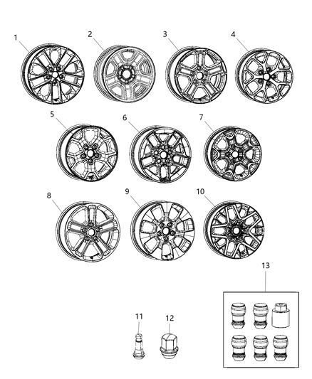 2020 Jeep Wrangler Wheels & Hardware Diagram