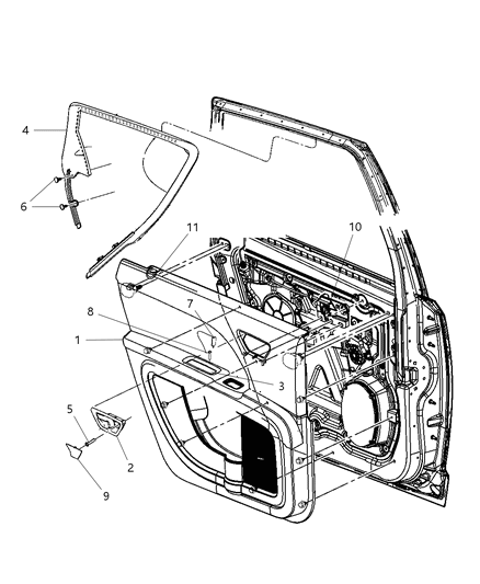2009 Dodge Journey Panel-Rear Door Trim Diagram for 1BH071K7AC