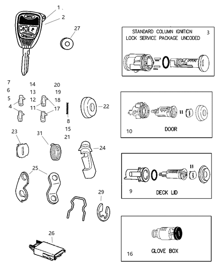 2005 Chrysler 300 Lock Cylinders & Double Bitted Lock Cylinder Repair Components Diagram