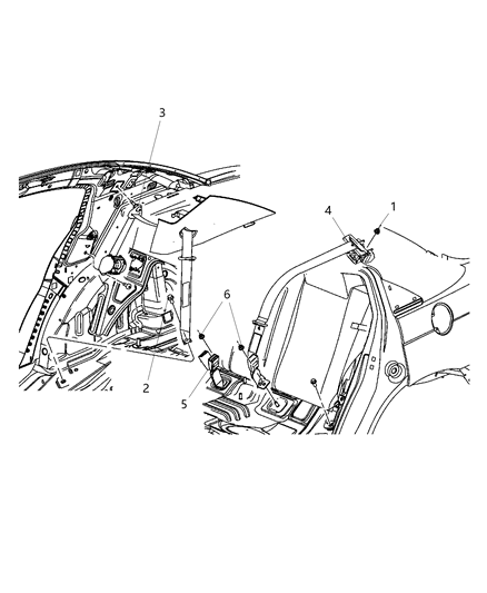 2010 Chrysler Sebring Retractor Seat Belt Left Diagram for XS711T1AC