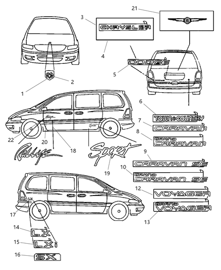1999 Chrysler Town & Country NAMEPLATE-LIFTGATE Diagram for RJ52SZ1AA