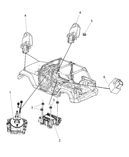 2013 Jeep Wrangler Air Bag Modules Impact Sensor & Clock Springs Diagram