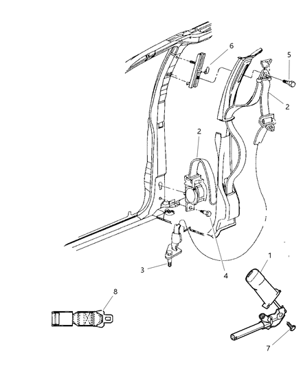 2001 Dodge Caravan Seat Belts, Front Seat Diagram
