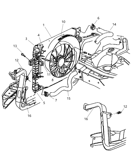2004 Jeep Grand Cherokee Engine Cooling Radiator Diagram for 55037722AA