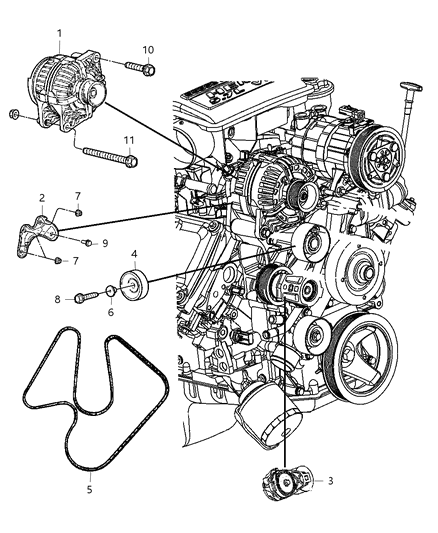 2008 Dodge Ram 3500 Alternator & Related Parts Diagram 1