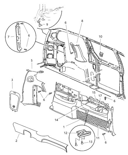 1998 Dodge Grand Caravan Panel Quarter Trim Diagram for HW89WL5