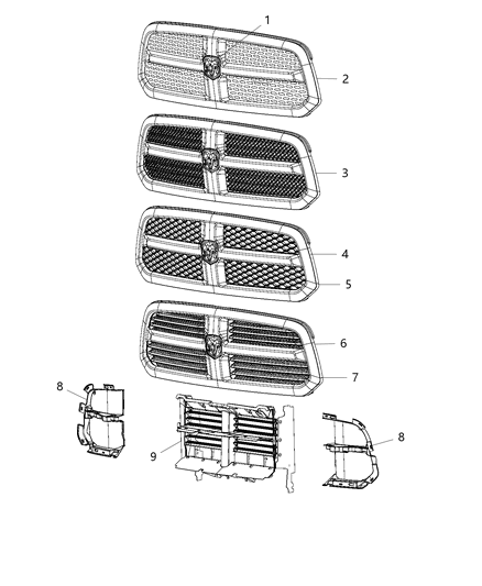 2013 Ram 1500 Grille-Active Shutter Diagram for 68192368AA