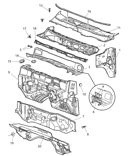 2003 Dodge Ram 2500 Pad-COWL Front Diagram for 55350922AA