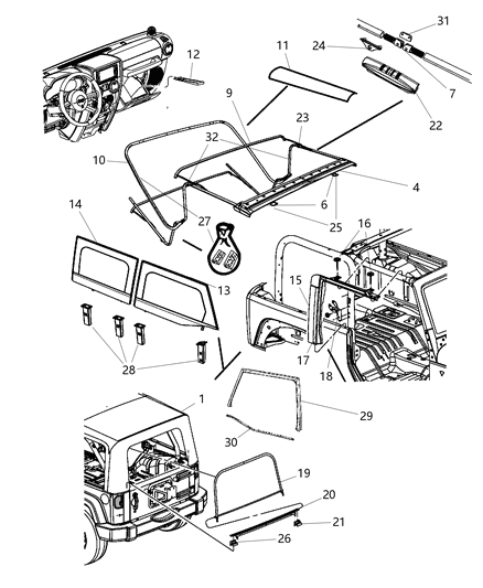 2013 Jeep Wrangler Bow-Folding Top Diagram for 68196235AA