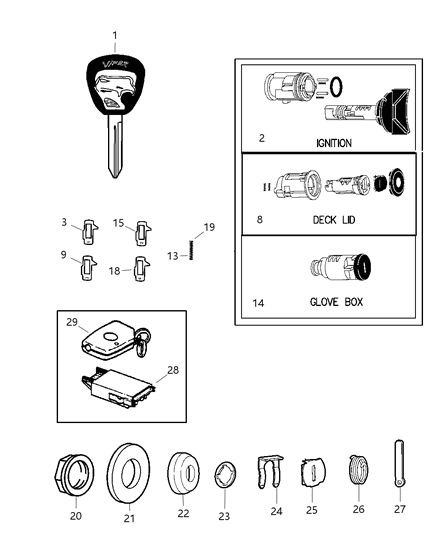 2000 Dodge Viper Lock Cylinders & Keys Diagram