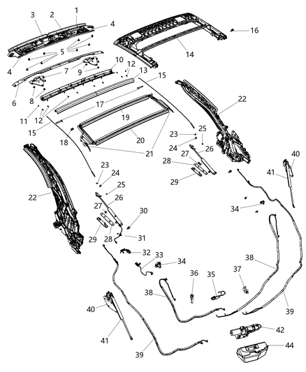 2008 Chrysler Sebring Convertible Vinyl Top And Cloth Top Attaching Parts Diagram