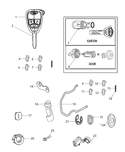 2007 Chrysler Pacifica Lock Cylinders, Keys & Repair Components Diagram