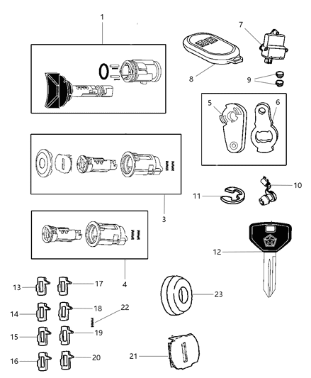 1999 Jeep Cherokee Lock Cylinders & Keys Diagram