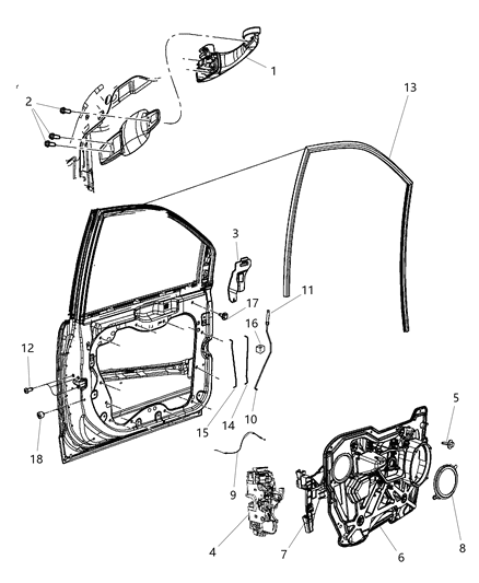 2014 Chrysler Town & Country Front Door, Hardware Components Diagram