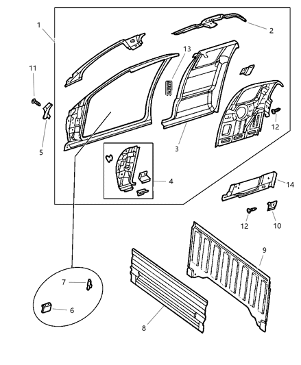 2000 Dodge Dakota Panel-Quarter Inner Diagram for 55255524AB