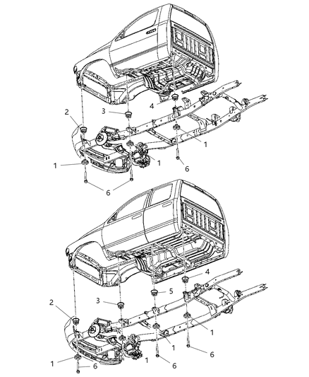 2004 Dodge Ram 1500 Body Hold Down & Front End Mounting Diagram