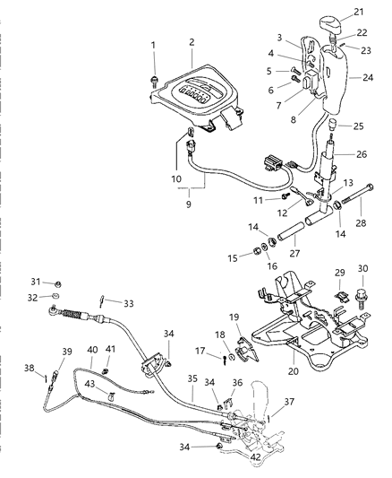 1999 Dodge Avenger Transmission Gearshift Control Cable Diagram for MB910537