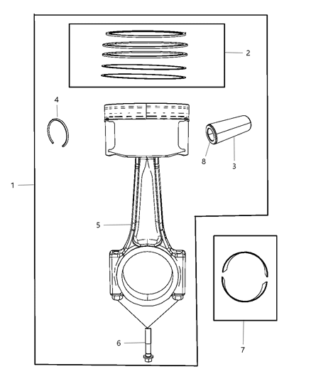 2008 Chrysler Crossfire Pistons, Piston Rings, Connecting Rods & Connecting Rod Bearing Diagram